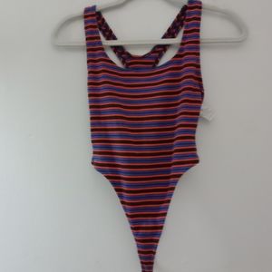 Vintage Jacques Moret Striped Leotard Bodysuit sz Medium